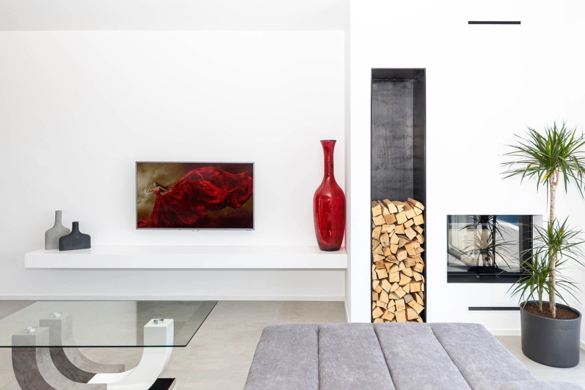 Blick auf den Wohnbereich vom Sofa aus